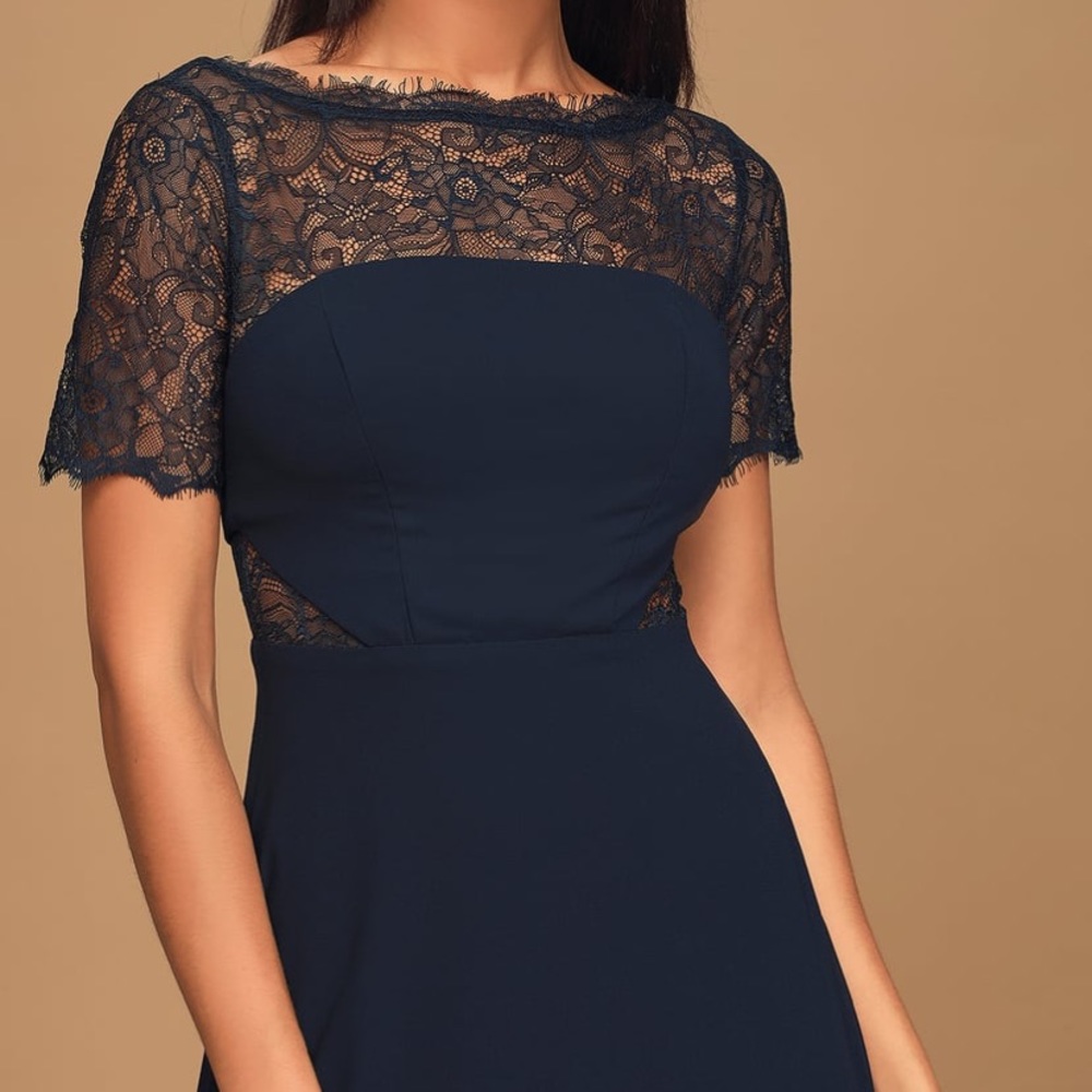 Lulu’s Waiting for Love Navy Lace Maxi Dress